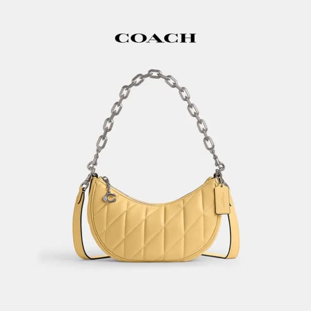 【COACH】蔻馳官方直營 PILLOW絎縫MIRA單肩手袋 單肩包 肩背包-LH/乾草色(CP148)