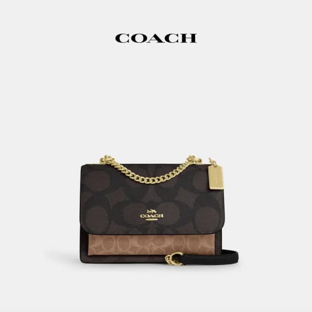 【COACH】蔻馳官方直營 KLARE 撞色經典Logo斜背手袋-IM/胡桃木色/棕黃色(CY678)