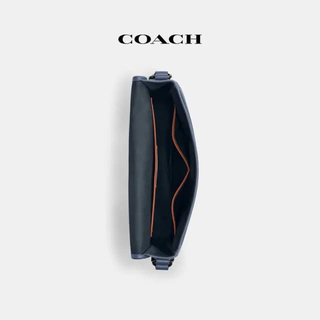 【COACH】蔻馳官方直營 LEAGUE經典Logo郵差包 騎行手袋 騎行包 斜背包-水洗布藍色(CU041)