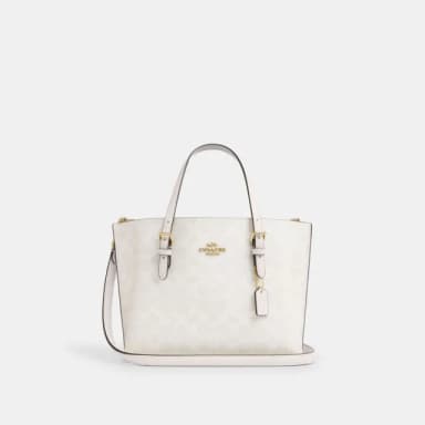 【COACH】蔻馳官方直營 MOLLIE 經典Logo25號托特手袋-IM/白色/粉筆白色(CV965)