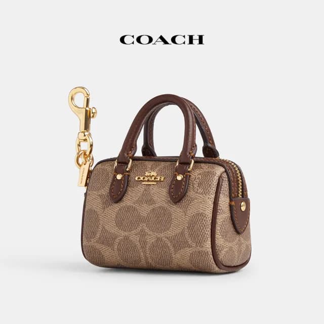 【COACH】蔻馳官方直營 ROWAN經典Logo迷你手袋掛件-IM/棕黃色/棕色(CX068)