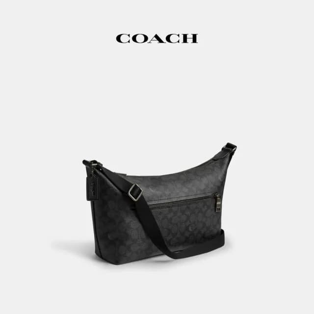 【COACH】蔻馳官方直營 FINN經典Logo斜背手袋-QB/炭黑色/黑色(CAJ91)