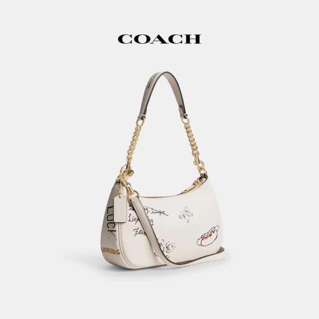 【COACH】蔻馳官方直營 TERI素描印花單肩手袋-IM/粉筆白色 混合色(CAK17)