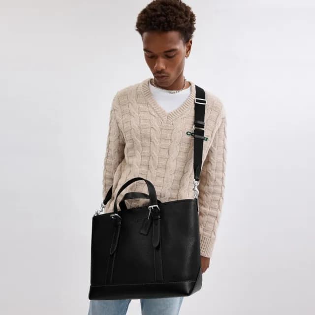 【COACH】蔻馳官方直營 WARNER托特手袋 托特包-SV/黑色(CW213)