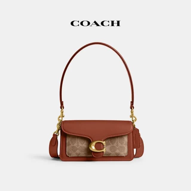 【COACH】蔻馳官方直營 TABBY 經典Logo20號單肩手袋 單肩包 肩背包-B4/棕黃色 焦糖色(CY200)