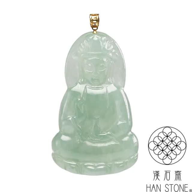 【漢石齋】情人節禮物 天然翡翠A貨 觀音18K金墜頭玉佩吊墜 冰芙蓉種(21*36*4mm)