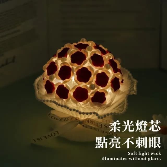 【浪漫花朵】植絨玫瑰花小夜燈材料包(DIY 玫瑰花束 情人節禮物 生日禮物 女友 閨蜜 七夕 氛圍燈 氣氛燈)