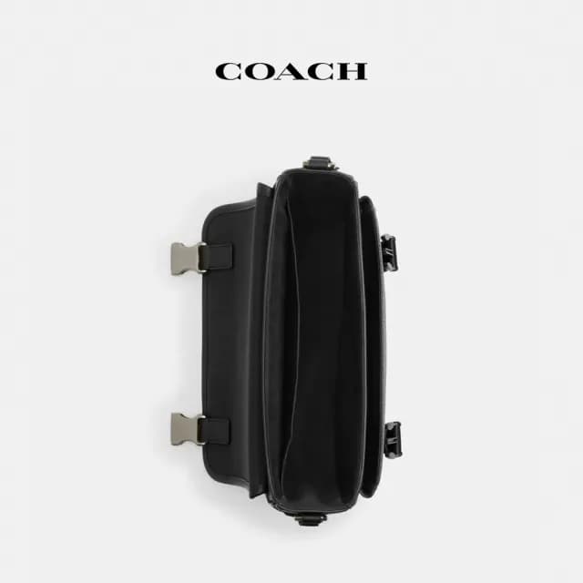 【COACH】蔻馳官方直營 RACER經典Logo郵差包 騎行手袋 騎行包 斜背包-炭黑色/黑色(CT716)