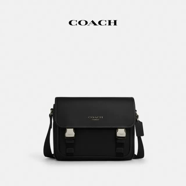【COACH】蔻馳官方直營 RACER郵差包 騎行手袋 騎行包 斜背包-黑色(CU110)