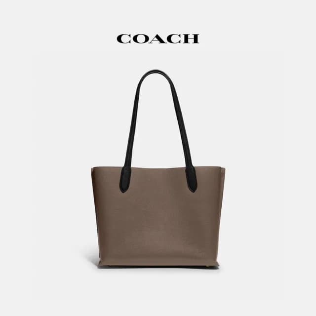 【COACH】蔻馳官方直營 WILLOW經典 SIGNATURE 帆布襯裡撞色托特手袋 托特包-深石灰色(C0692)
