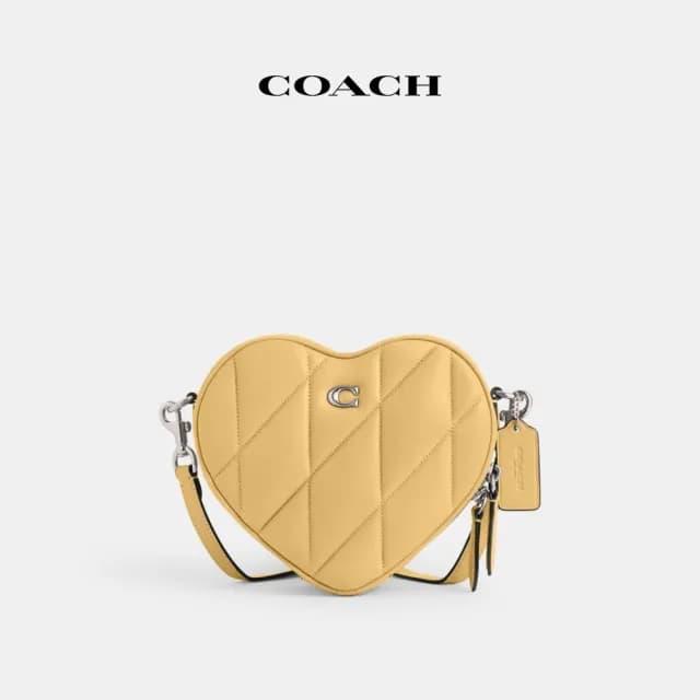 【COACH】蔻馳官方直營 HEART 絎縫斜背手袋 斜背包 側背包 斜挎包-乾草色(CE725)