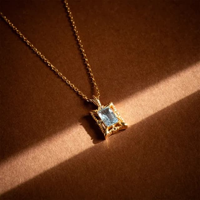 【SPANCONNY 飾品控】女爵 l 海藍寶 白水晶 S925純銀 l 古典方鑽項鍊(思緒清晰+增加正能量)