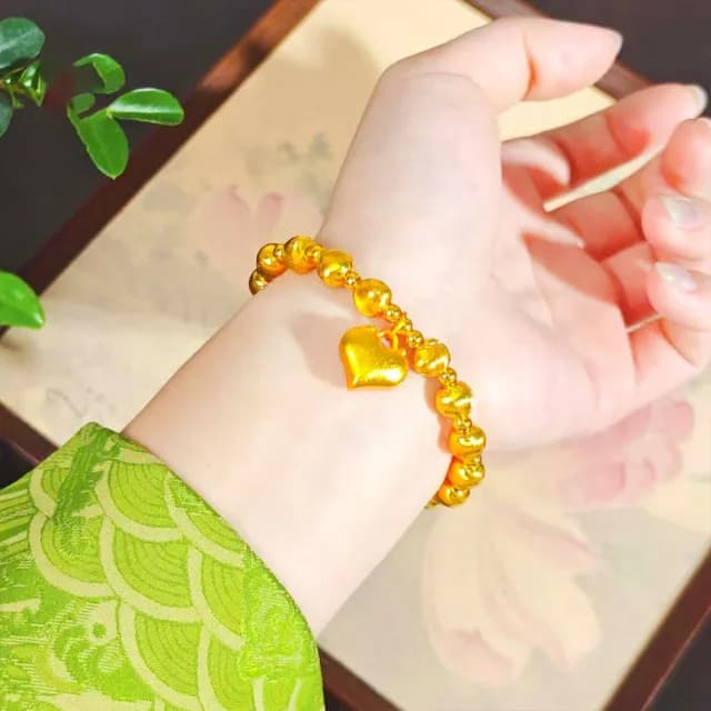 【LEESA】沙金手串\黃金猫眼石\轉運珠手串\愛心手鍊\手串\手飾\招財\高級感\百搭飾品\禮物