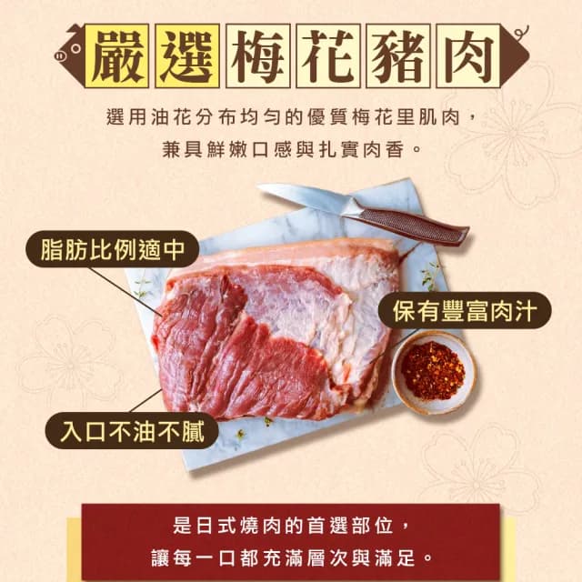 【享吃肉肉】日式梅花里肌燒肉片3包(300g/包  中秋烤肉/燒烤/早餐肉)