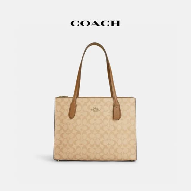 【COACH】蔻馳官方直營 NINACARRYALL經典Logo托特手袋 托特包-IM/淺卡其色/淺馬鞍棕色(CL399)