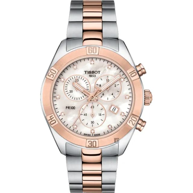 【TISSOT 天梭 官方授權】PR100 SPORT 真鑽三眼計時女錶/38mm 手錶 送禮 推薦(T1019172211600)