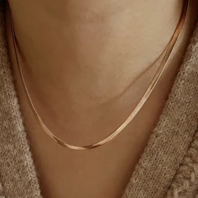 【CReAM】Hedwig歐美冷淡風鍍18K金色 扁細蛇鍊鎖骨鍊 男女項鍊(生日 禮物 送禮 禮盒)