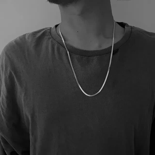【CReAM】Cedric鈦鋼銀色扁蛇鍊中性男性男項鍊(生日 禮物 送禮 禮盒)