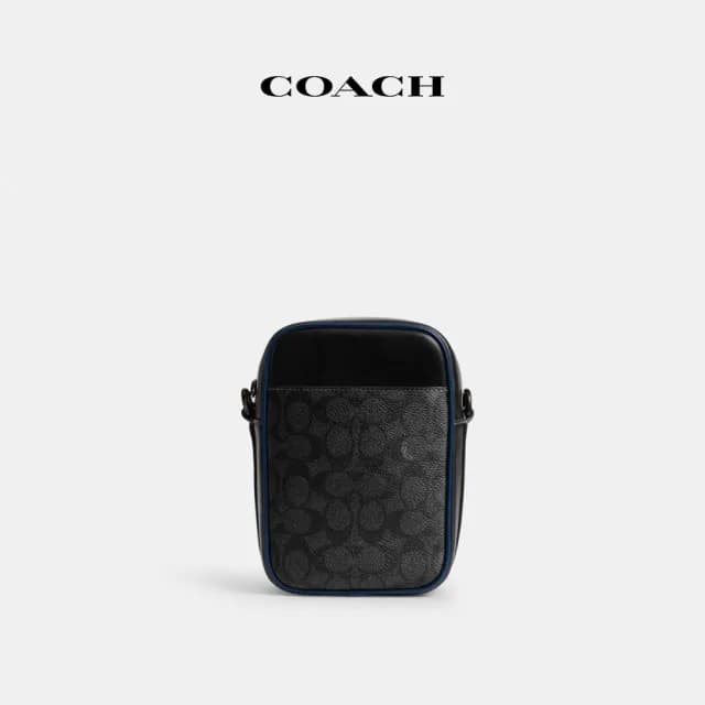 【COACH】蔻馳官方直營 HITCH撞色經典Logo斜背手袋 斜背包 側背包 斜挎包-混合黑色(CW462)