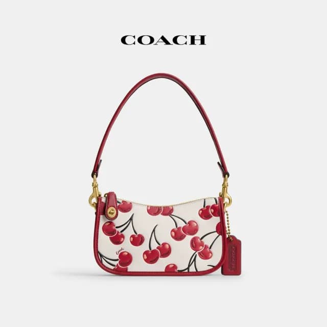 【COACH】蔻馳官方直營 SWINGER 櫻桃印花20號手袋-B4/粉筆白色 混合色(CZ106)