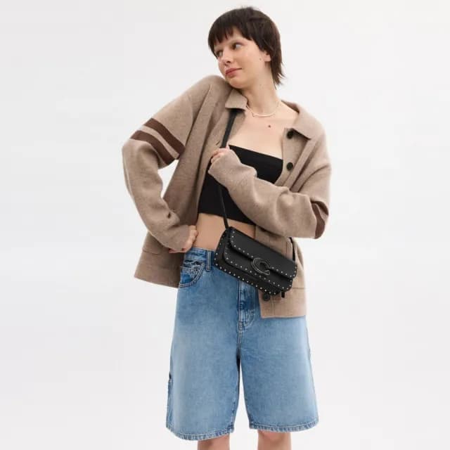 【COACH】蔻馳官方直營 IDOL 鉚釘23號手袋 單肩背 斜背包 側背包-LH/黑色(CU038)