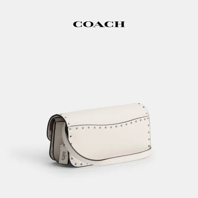 【COACH】蔻馳官方直營 IDOL 鉚釘23號手袋 單肩包 斜背包 側背包-亮古鎳色硬體/粉白(CU038)