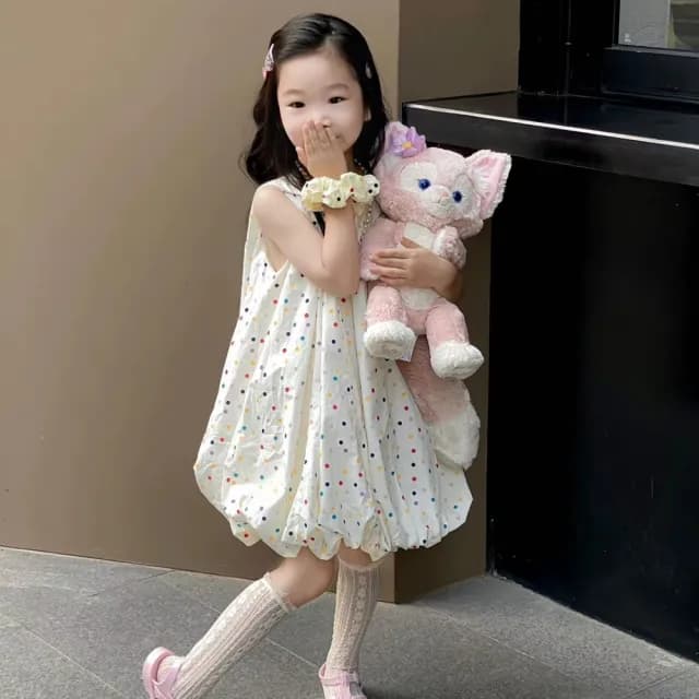 【橘魔法】彩色點點篷篷燈籠無袖洋裝(連衣裙 連身裙 洋裝 背心裙 女童 童裝 兒童)