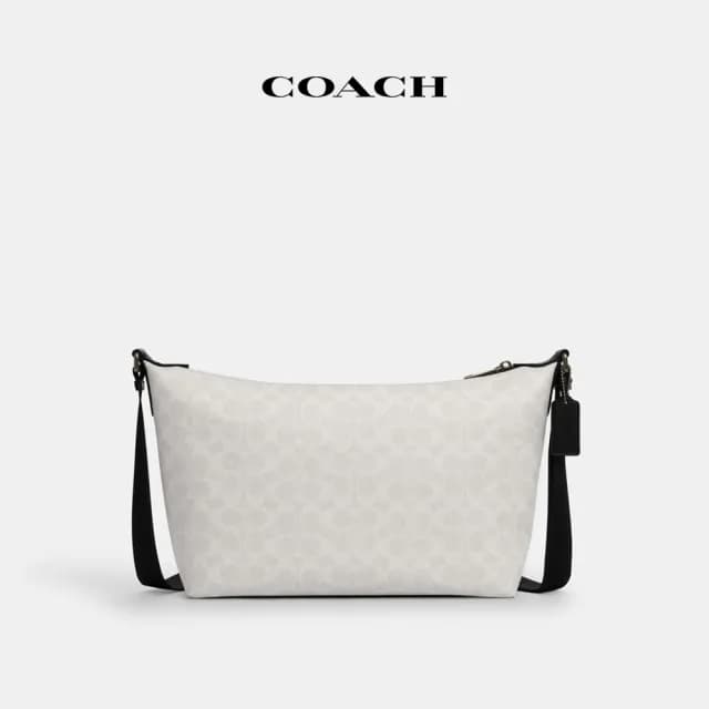 【COACH】蔻馳官方直營 FINN經典Logo斜背手袋 斜背包 側背包 斜挎包-青銅色硬體/粉筆白色/黑色(CAJ91)