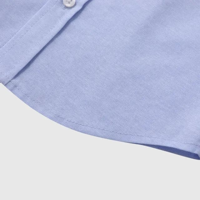 【GAP】男童裝 純棉小熊刺繡翻領短袖襯衫 布萊納系列-藍色(767170)