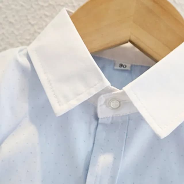 【橘魔法】長袖 白色黑色淺藍點點條紋襯衫(長袖上衣 長袖襯衫 畢業典禮 鋼琴表演 大童 男童 兒童 童裝)