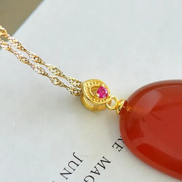 【KT DADA】玉石項鍊 吊墜 純銀項鍊 紅瑪瑙 金項鍊 吊墜項鍊 高級感 紅瑪瑙項鍊 送媽媽 禮物 項鍊 新中