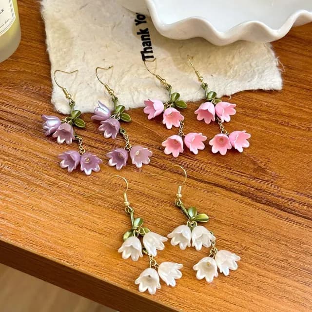 【MISS KOREA】S925銀針耳環 花朵耳環/韓國設計S925銀針浪漫森林系氣質玲蘭花朵造型耳環(3色任選)