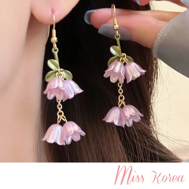 【MISS KOREA】S925銀針耳環 花朵耳環/韓國設計S925銀針浪漫森林系氣質玲蘭花朵造型耳環(3色任選)