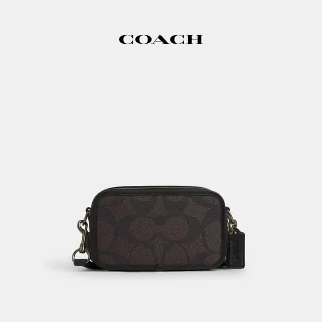 【COACH】蔻馳官方直營 WYATT撞色經典Logo斜背手袋 斜背包 側背包 斜挎包-QB/胡桃木色/棕黃色(CAB80)