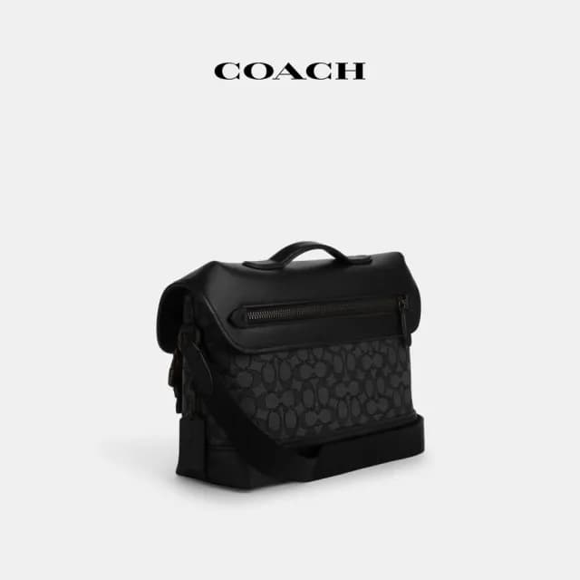 【COACH】蔻馳官方直營 LEAGUE經典Logo騎行手袋-炭黑色/黑色(CU369)