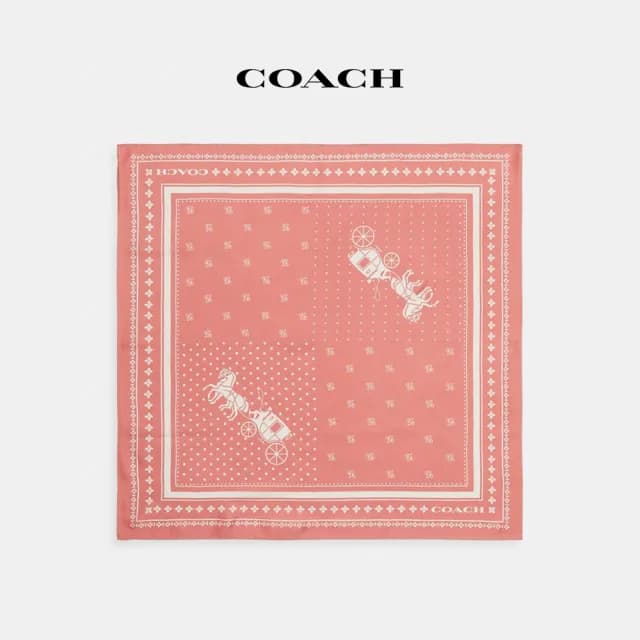 【COACH】蔻馳官方直營 馬車圖案圓點印花絲巾-粉紅色(CAP44)