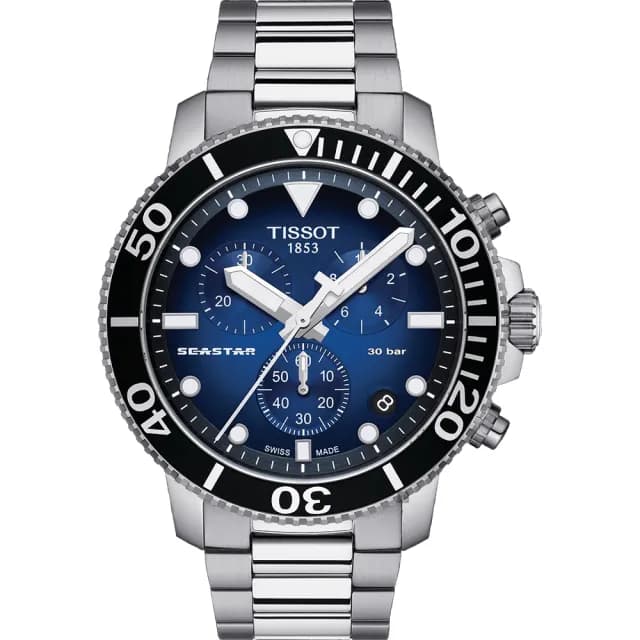 【TISSOT 天梭 官方授權】水鬼 Seastar 1000 海洋之星300米潛水三眼計時手錶 送禮 推薦(T1204171104101)