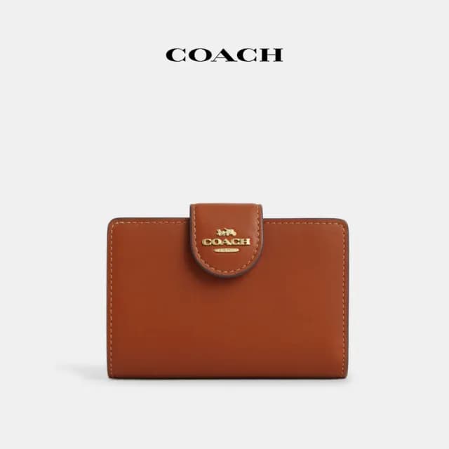 【COACH】蔻馳官方直營 中號角拉鍊錢包 皮夾-IM/棕黃色(CBO32)