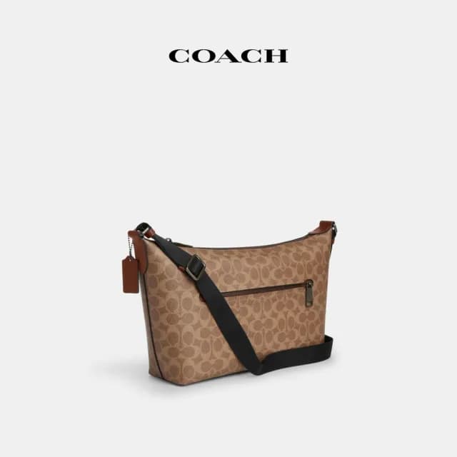 【COACH】蔻馳官方直營 COACH X PEANUTS FINN經典Logo貼飾斜背手袋-青銅色硬體/棕黃色 混合色(CBT19)