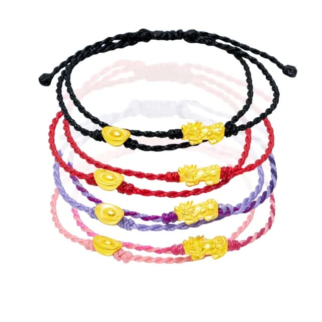 【金品坊】黃金手鍊元寶貔貅雙線綁繩手鍊 0.05錢±0.01(純金999.9、綁繩手鍊、黃金手繩)