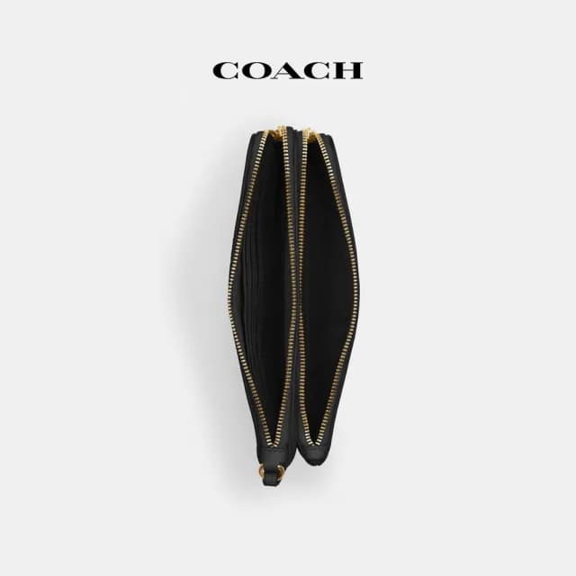 【COACH】蔻馳官方直營 經典Logo雙拉鏈錢包-IM/棕色/黑色(CU920)