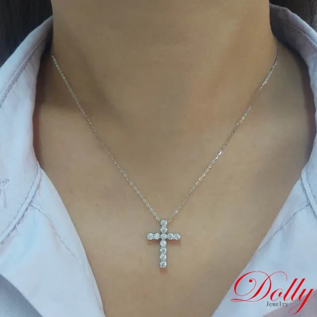 【DOLLY】1.40克拉 天然鑽石 F/VS2 18K玫瑰金十字架鑽石項鍊(母親節 長輩送禮 交換禮物首選)