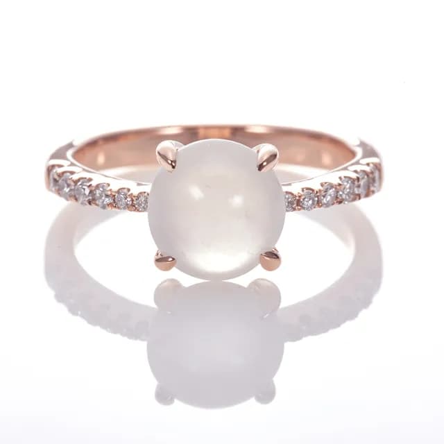 【DOLLY】18K金 緬甸冰玻種白翡玫瑰金鑽石戒指(母親節 長輩送禮首選)