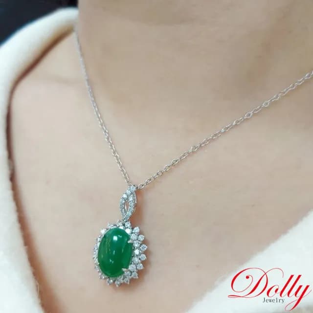 【DOLLY】18K金 緬甸冰種正綠A貨翡翠鑽石項鍊(母親節 長輩送禮首選)
