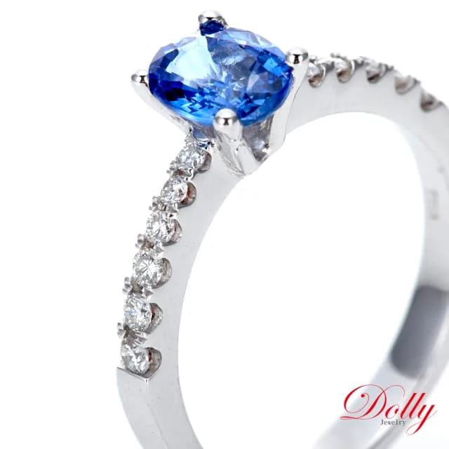 【DOLLY】1克拉 無燒矢車菊蘭藍寶石18K金鑽石戒指-010(母親節 長輩送禮 交換禮物首選)