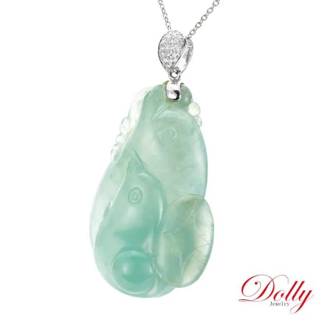 【DOLLY】18K金 緬甸A貨翡翠喜在眉梢鑽石項鍊-003(母親節 長輩送禮首選)