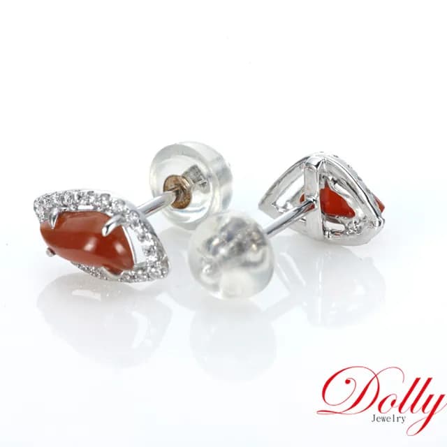 【DOLLY】14K金 緬甸冰種A貨紅翡鑽石耳環(母親節 長輩送禮首選)