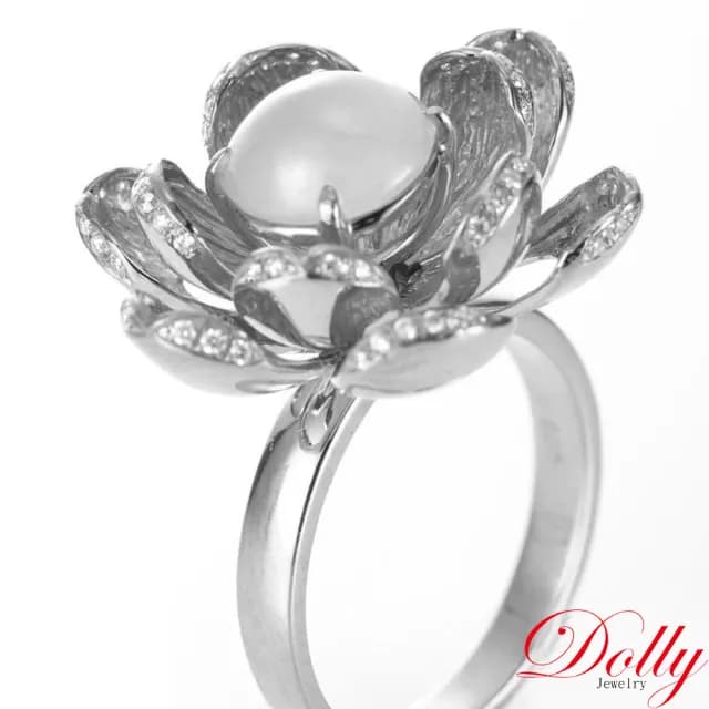 【DOLLY】14K金 緬甸冰玻種白翡鑽石戒指-002(母親節 長輩送禮首選)