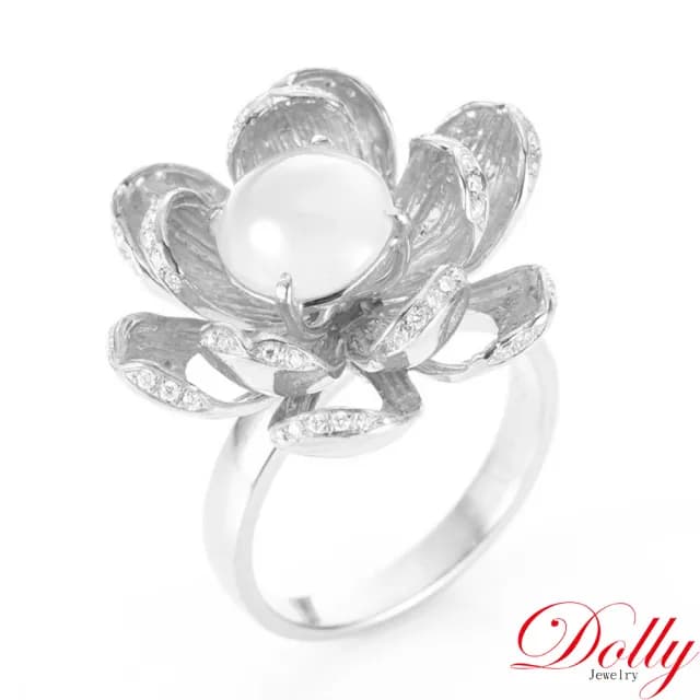 【DOLLY】14K金 緬甸冰玻種白翡鑽石戒指-002(母親節 長輩送禮首選)