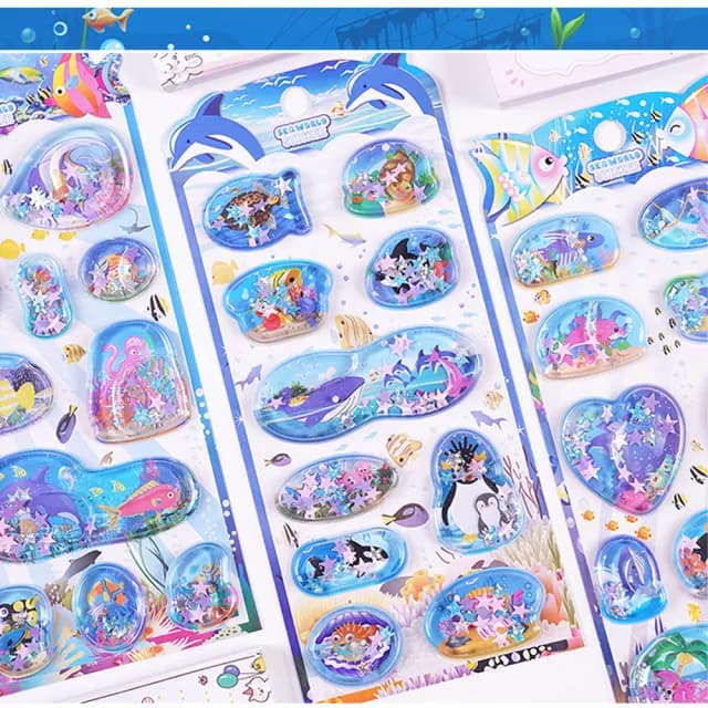 【TDL】海豚鯊魚海洋生物立體貼紙帶水搖搖貼紙玩具隨機2張 493541(生日禮物 聖誕節 平輸品)